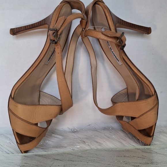 Manolo Blahnik Brown Leather Multistrap Slingback Shoes Italy Women Size 40.5 IT - Picture 9 of 14